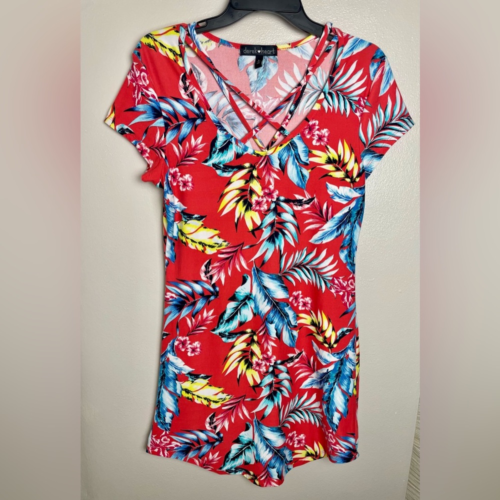 Derek Heart Pink and Red Floral Tropical Dress